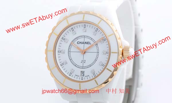 偽物CHANELシャネル時計 ホワイトセラミック/ピンクゴールドJ12 38 H2180